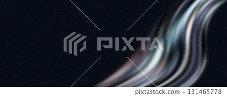 Grainy banner abstract silver gray blue glowing liquid wave, black noisy background wide header poster cover backdrop design 131465778
