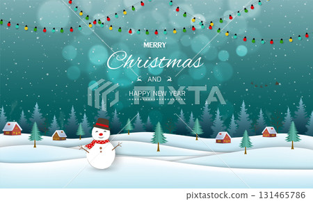 Merry Christmas and Happy new year background,celebrate theme on winter night village Merry Christmas and Happy new year background,celebrate theme on winter night village 131465786
