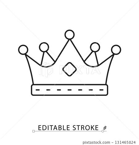 A royal crown icon in a minimalist line style with editable stroke. King and queen symbol, royal power, monarch authority, luxury jewelry, kingdom leadership, victory award concept. 131465824