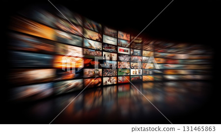 Dynamic digital background of multimedia screens representing online video streaming and web TV innovation 131465863