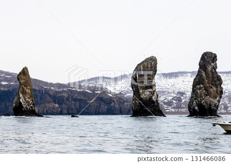 Three Brothers rocks in Avacha bay, Pacific ocean 131466086
