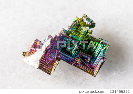 sample of raw grown bismuth crystals on white 131466221