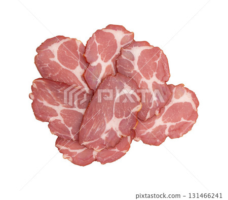 slices of pork neck cured isolated 131466241