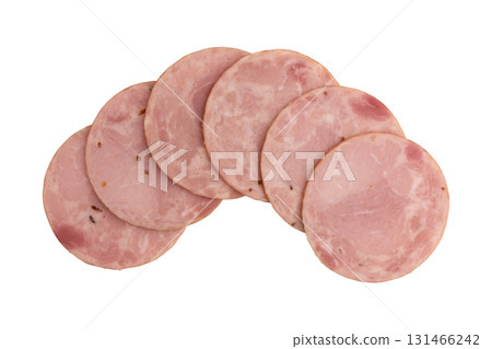 round piece of ham isolated round piece of ham isolated 131466242