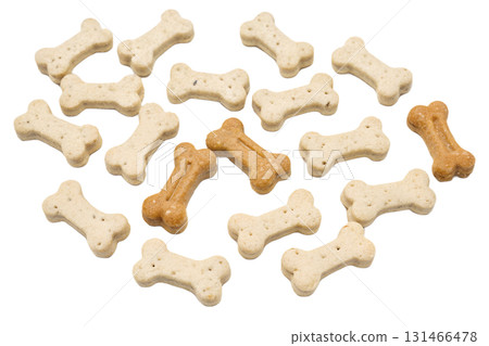 Dog bone-shaped biscuits and treats isolated on transparent background, pet snack for training or reward concept Dog bone-shaped biscuits and treats isolated on transparent background, pet snack for training or reward concept 131466478