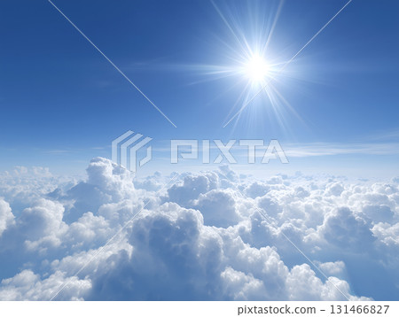 A spectacular view of a fantastic sea of clouds illuminated by the blue sky and dazzling sunlight 131466827