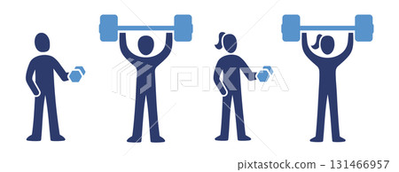 Stick Man and Woman Figures: Men and Women Demonstrating Strength and Fitness Stick Man and Woman Figures: Men and Women Demonstrating Strength and Fitness 131466957