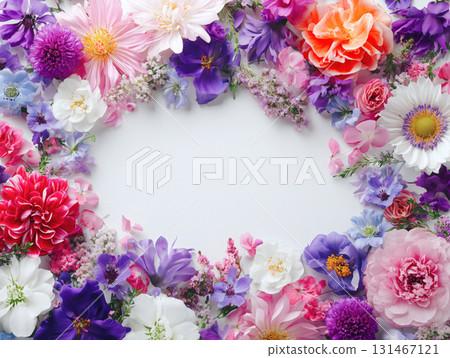 Gorgeous frame background design surrounded by colorful flowers 131467121