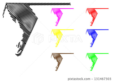 Dakhlet Nouadhibou Region (Regions of Mauritania, Islamic Republic of Mauritania) map vector illustration, scribble sketch Dakhlet Nouadhibou map 131467303