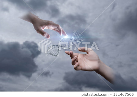 Connecting the threads of life through shared DNA in a cloudy sky. Connecting the threads of life through shared DNA in a cloudy sky. 131467506