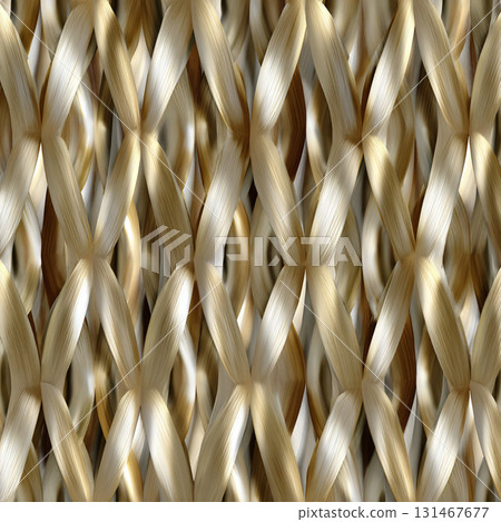Detailed close up of woven pattern made from Nipa palm strips, showcasing elongated diamond shapes in natural, earthy color palette. intricate design highlights traditional craftsmanship 131467677