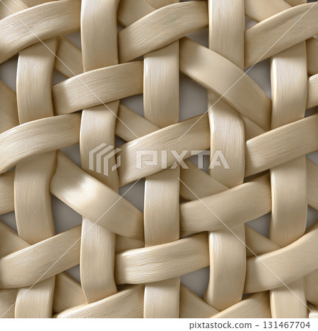 Close up of beige woven pattern showcasing intricate interlacing of ribbons, creating textured and elegant design. soft diagonal shadows enhance depth and detail of weave Close up of beige woven pattern showcasing intricate interlacing of ribbons, creating textured and elegant design. soft diagonal shadows enhance depth and detail of weave 131467704