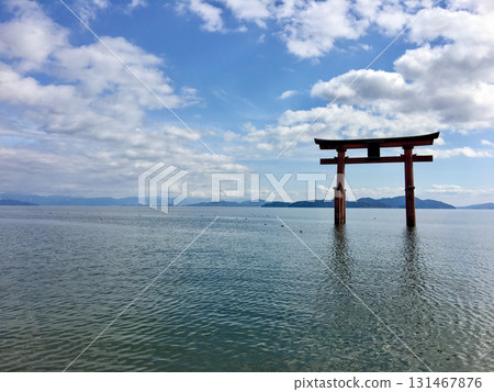 漂浮在湖面上的白須神社鳥居 131467876