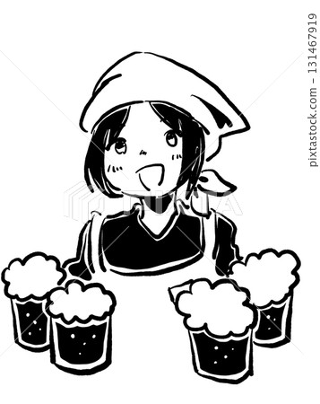 Hand-drawn illustration of an izakaya lady Hand-drawn illustration of an izakaya lady 131467919