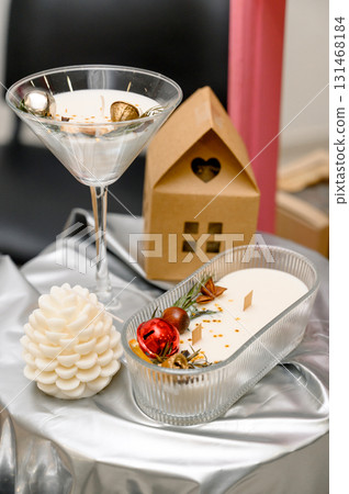 Set of three handmade candles. Christmas candles. Set of three handmade candles. Christmas candles. 131468184