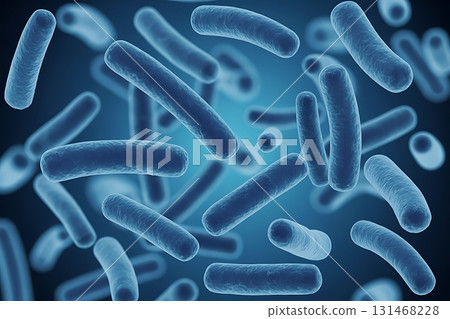 Rod shaped bacillus bacteria in blue microscopic illustration 131468228