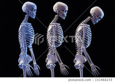 Skeletons showing forward head posture and spinal curvature Skeletons showing forward head posture and spinal curvature 131468233
