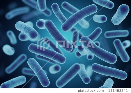 Stylized bacterial cells floating in cellular blue background Stylized bacterial cells floating in cellular blue background 131468241