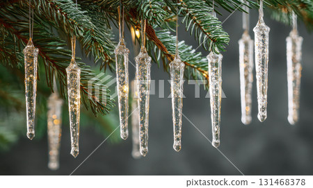 Icicles on evergreen branches 131468378