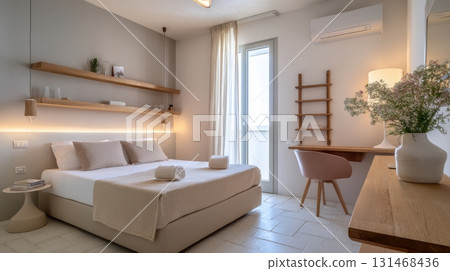 Bright, cozy modern bedroom 131468436