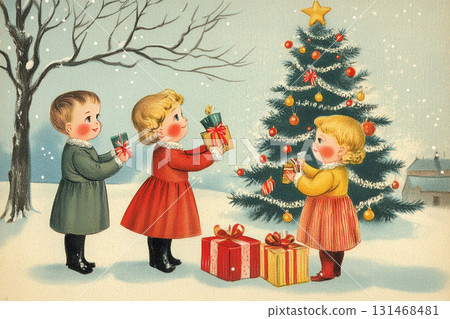 Kids enjoy outdoor Christmas 131468481
