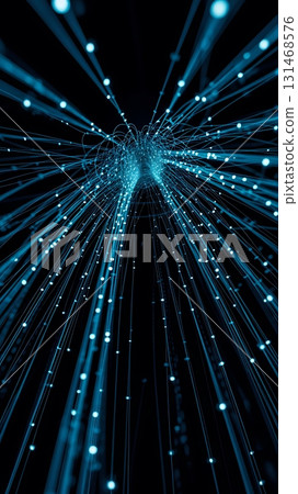 Glowing blue lines converging in a dark space creating a tunnel effect 131468576