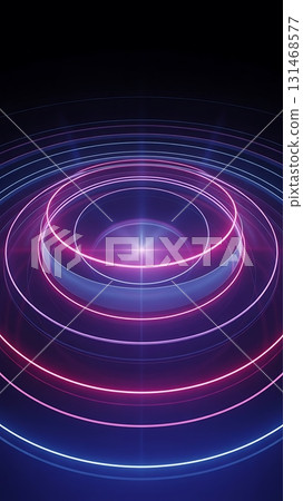 Glowing concentric circles in pink and blue on a dark background image 131468577