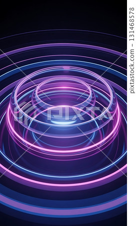 Glowing concentric circles in shades of blue and pink on a dark background 131468578