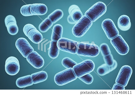 Lactobacillus bacteria glowing in stylized microscopic rendering 131468611
