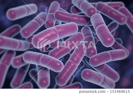 Microscopic 3D View of Rod Shaped E Coli Bacteria Cluster 131468615