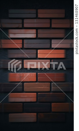 A vertical view of a brick wall with various shades of brown and black bricks A vertical view of a brick wall with various shades of brown and black bricks 131468907