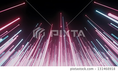 Abstract glowing lines rising upwards in pink and blue against dark background Abstract glowing lines rising upwards in pink and blue against dark background 131468918