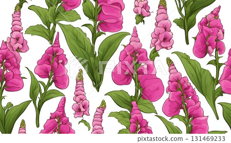 Illustration background of pink Foxglove; its extract, Digitalis, is a crucial heart medicine, enhancing muscle contraction and controlling the vital heartbeat rate. AI Generated 131469233