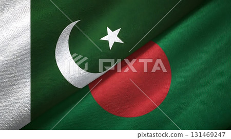 A close up of the pakistan and bangladesh flags with a textured fabric like appearance A close up of the pakistan and bangladesh flags with a textured fabric like appearance 131469247