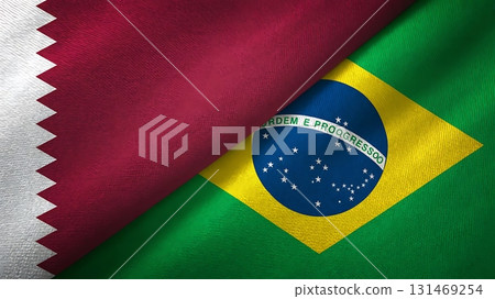 A close up showing the flags of qatar and brazil together in a textured background A close up showing the flags of qatar and brazil together in a textured background 131469254