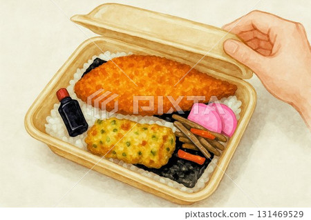 水彩畫：打開海苔便當的瞬間 131469529