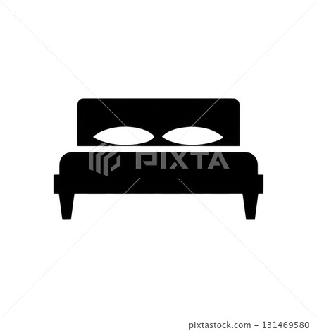 Solid black icon of a bed, minimal silhouette design. Isolated on transparent background. PNG, cutout Solid black icon of a bed, minimal silhouette design. Isolated on transparent background. PNG, cutout 131469580
