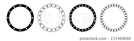 Star circle frame set. Round star shape border. European emblem design. Circular geometric badge. Vector illustration isolated on white background 131469680