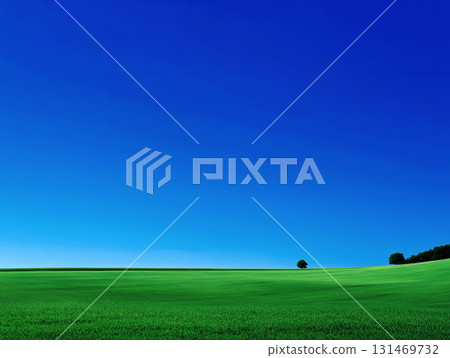 遼闊的草原和湛藍的天空，構成一幅簡單的風景 131469732