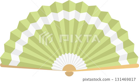 Elegant handheld fan featuring light green and white colors, showcasing a traditional design. Elegant handheld fan featuring light green and white colors, showcasing a traditional design. 131469817