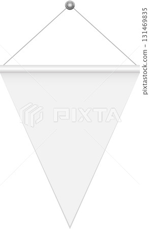 White triangular pennant banner hanging from a string, perfect for custom designs or messages. 131469835