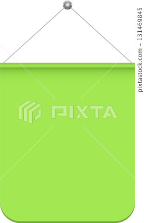 A vibrant lime green banner hangs suspended by a silver chain, creating a blank canvas for messages. A vibrant lime green banner hangs suspended by a silver chain, creating a blank canvas for messages. 131469845
