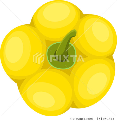 Cartoon illustration of a ripe yellow bell pepper with green stem, a popular vegetable. 131469853