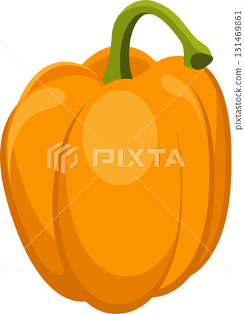 Cartoon illustration of a bright orange pumpkin with a green stem, isolated on black background. Cartoon illustration of a bright orange pumpkin with a green stem, isolated on black background. 131469861