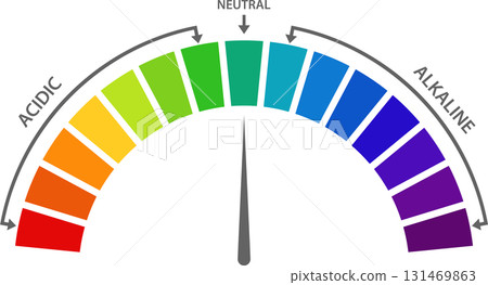 pH Scale Displaying Acidic, Neutral, and Alkaline Levels Using a Color Gradient and Needle 131469863