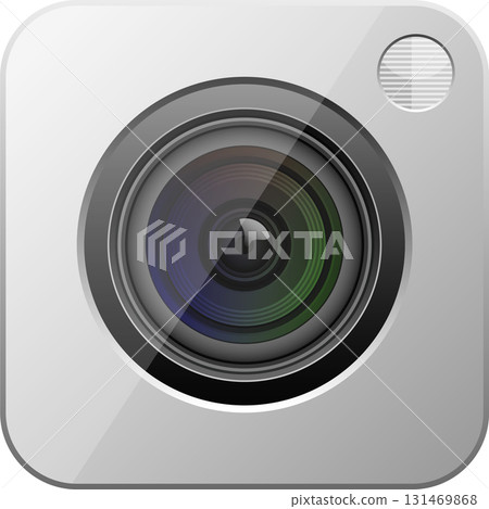 Camera icon: Gray camera with lens details, side button. Captures memories in digital form. Camera icon: Gray camera with lens details, side button. Captures memories in digital form. 131469868