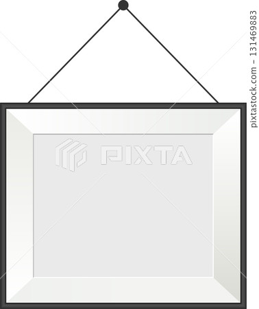 Hanging frame isolated against a black background. The frame has a dark border and white inset. 131469883