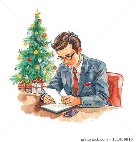 商人在聖誕樹旁讀信(水彩畫) 商人在聖誕樹旁讀信(水彩畫) 131469910