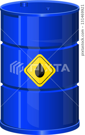A vibrant blue barrel with a warning symbol, symbolizing industrial storage and potential hazard. 131469921