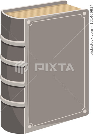An illustration of a closed, hardcover book with a dark gray cover and tan page edges visible. An illustration of a closed, hardcover book with a dark gray cover and tan page edges visible. 131469934